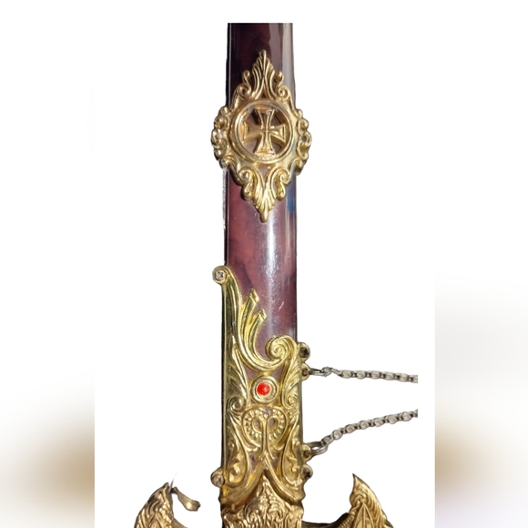 Decorative Sword and Sheath Copper & Stainless Steel w/ Chain for Wall Mounting - Picture 7 of 12